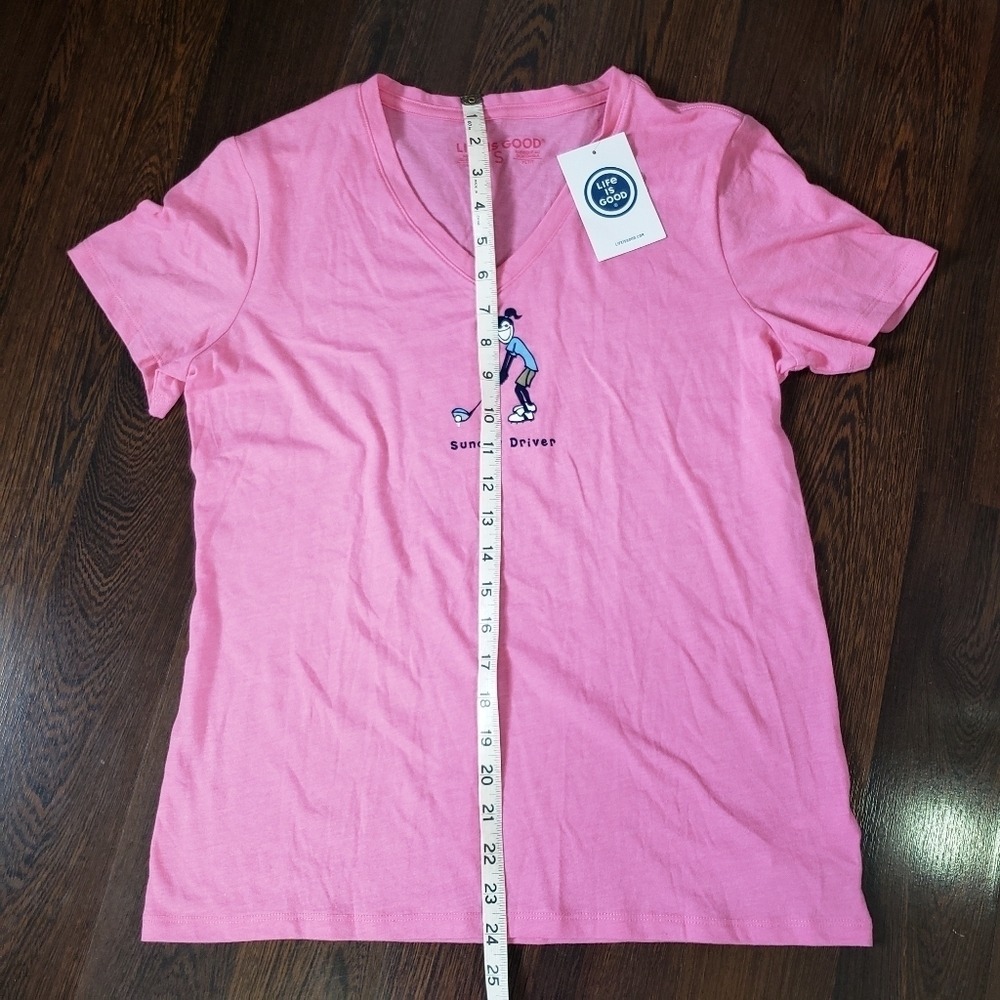 Life is Good Womens Pink Sunday Driver Golf Graphic V-Neck T-Shirt Small NWT - Picture 8 of 9